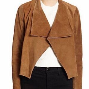 THEORY Kanya Suede Leather Drape Jacket Tan Camel Brown MEDIUM